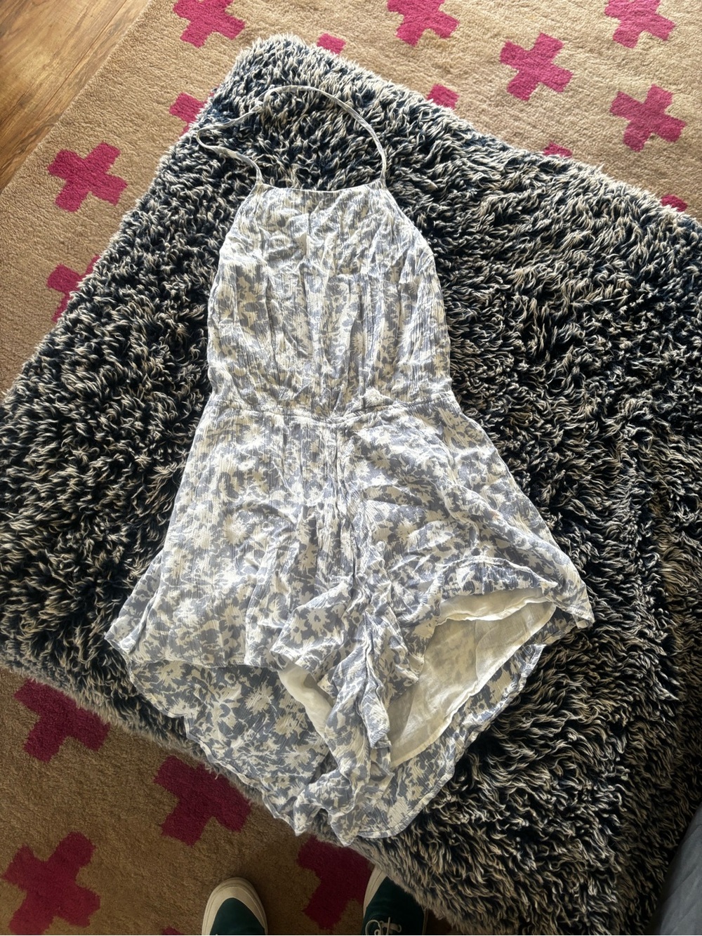 Billabong Blue and White Floral Halter Romper